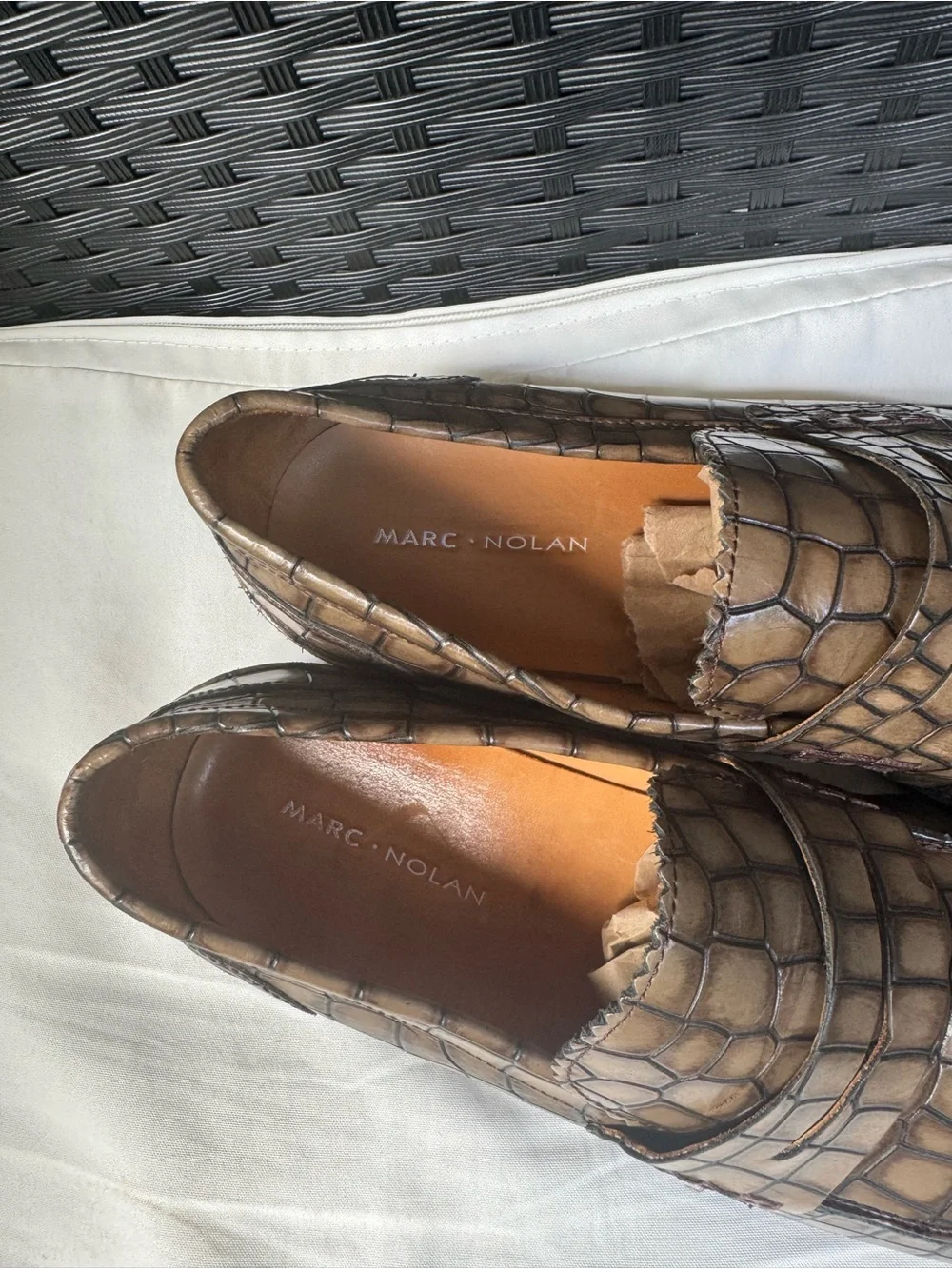 Marc Nolan Abe Crocskin Men's Exotic Penny Loafer Dress Shoes Sz 11 Brown Cream